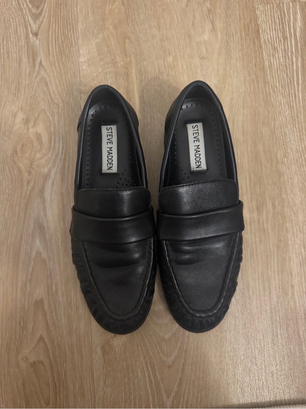 Steve Madden Black Leather Slip-On Penny Loafers